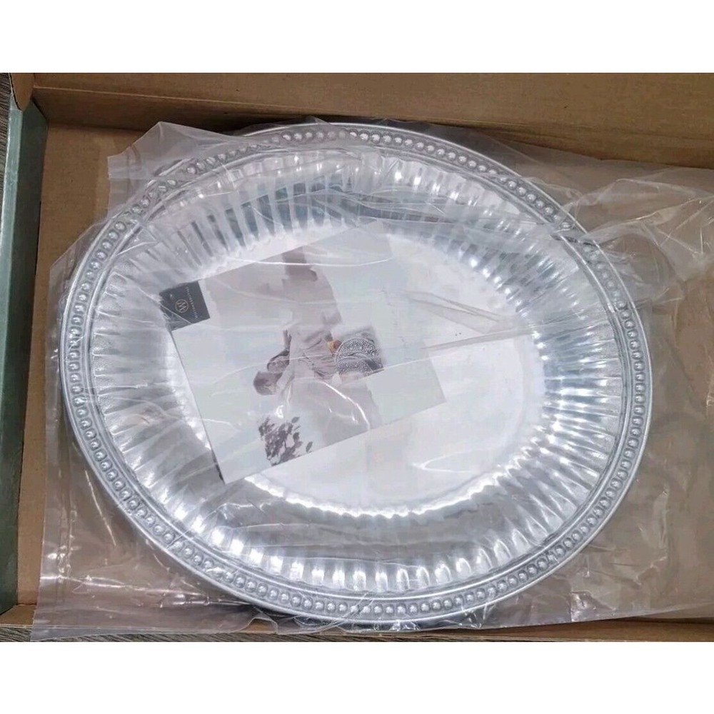 Wilton Armetale Flutes & Pearls Oval Tray Silver Serving Platter 272014 NIB